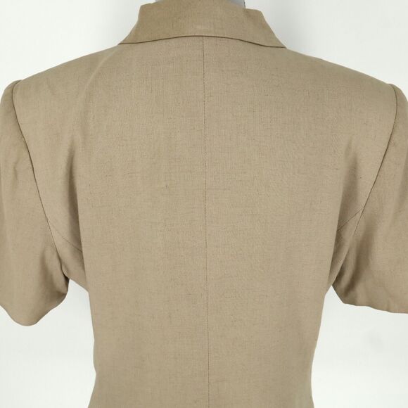 Kasper ASL Jacket Womens 14 Beige Lined Linen Blend Shoulder Pads Safari Career - Picture 9 of 16